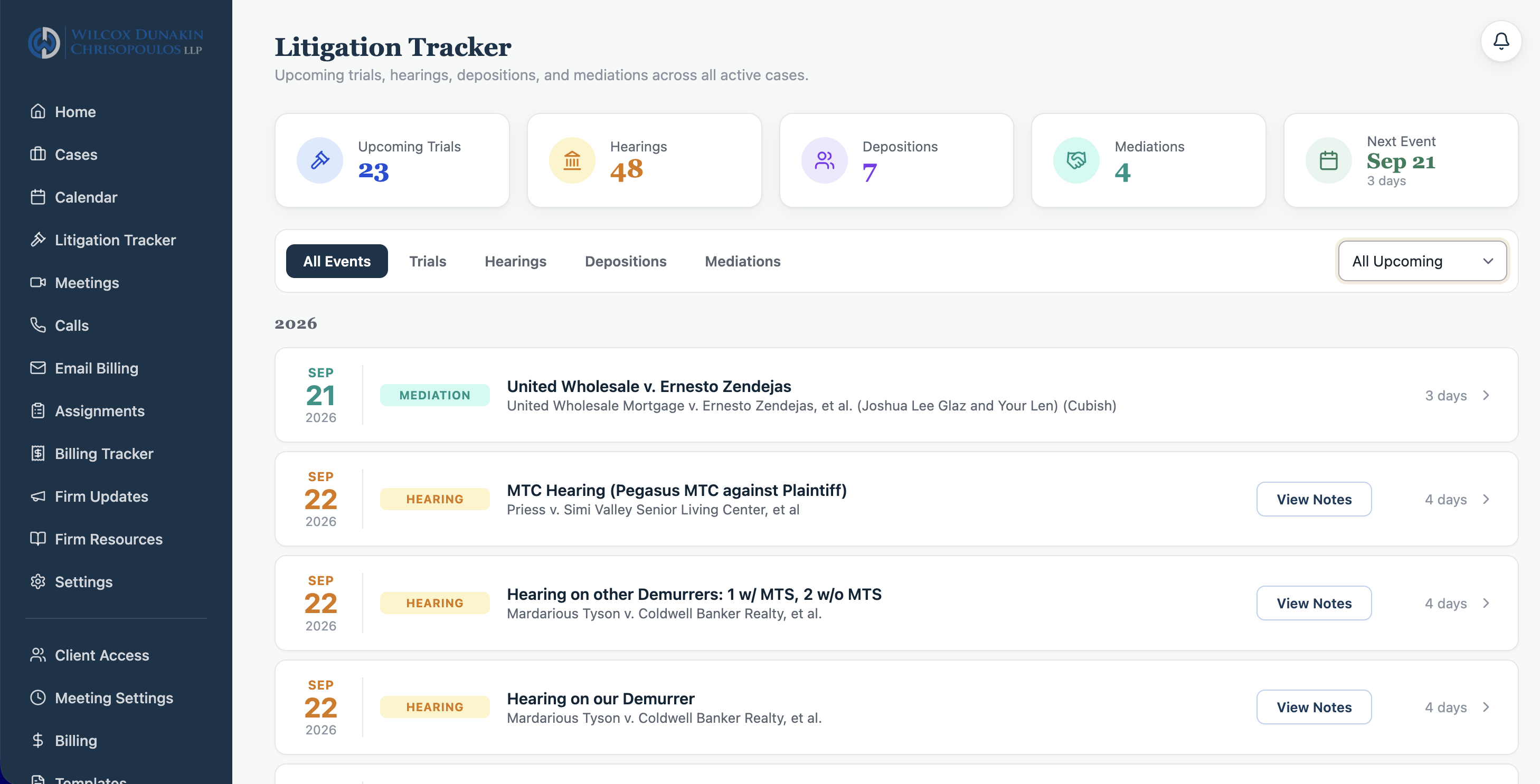 FirmRx litigation tracker dashboard